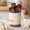 image:imageDOWAN 360 Rotating Extra Large Cooking Utensil Holder 76 Kitchen Utensil Holder for Countertop Utensil Crock for Farmhouse Kitchen Decor Ceramic Stable Utensil Caddy Soft WhiteWhite Stripes