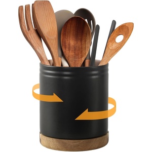 image:imageDOWAN 360 Rotating Extra Large Cooking Utensil Holder 76 Kitchen Utensil Holder for Countertop Utensil Crock for Farmhouse Kitchen Decor Ceramic Stable Utensil Caddy Soft WhiteMatte Black