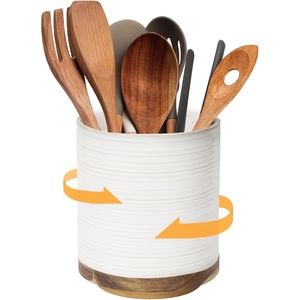 image:imageDOWAN 360 Rotating Extra Large Cooking Utensil Holder 76 Kitchen Utensil Holder for Countertop Utensil Crock for Farmhouse Kitchen Decor Ceramic Stable Utensil Caddy Soft WhiteWhite Ring