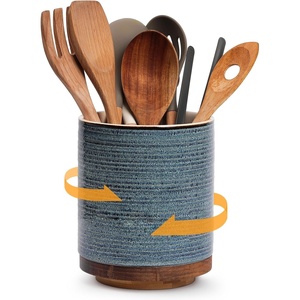 image:imageDOWAN 360 Rotating Extra Large Cooking Utensil Holder 76 Kitchen Utensil Holder for Countertop Utensil Crock for Farmhouse Kitchen Decor Ceramic Stable Utensil Caddy Soft WhiteBlue Ring