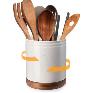 image:imageDOWAN 360 Rotating Extra Large Cooking Utensil Holder 76 Kitchen Utensil Holder for Countertop Utensil Crock for Farmhouse Kitchen Decor Ceramic Stable Utensil Caddy Soft WhiteWhite Specks