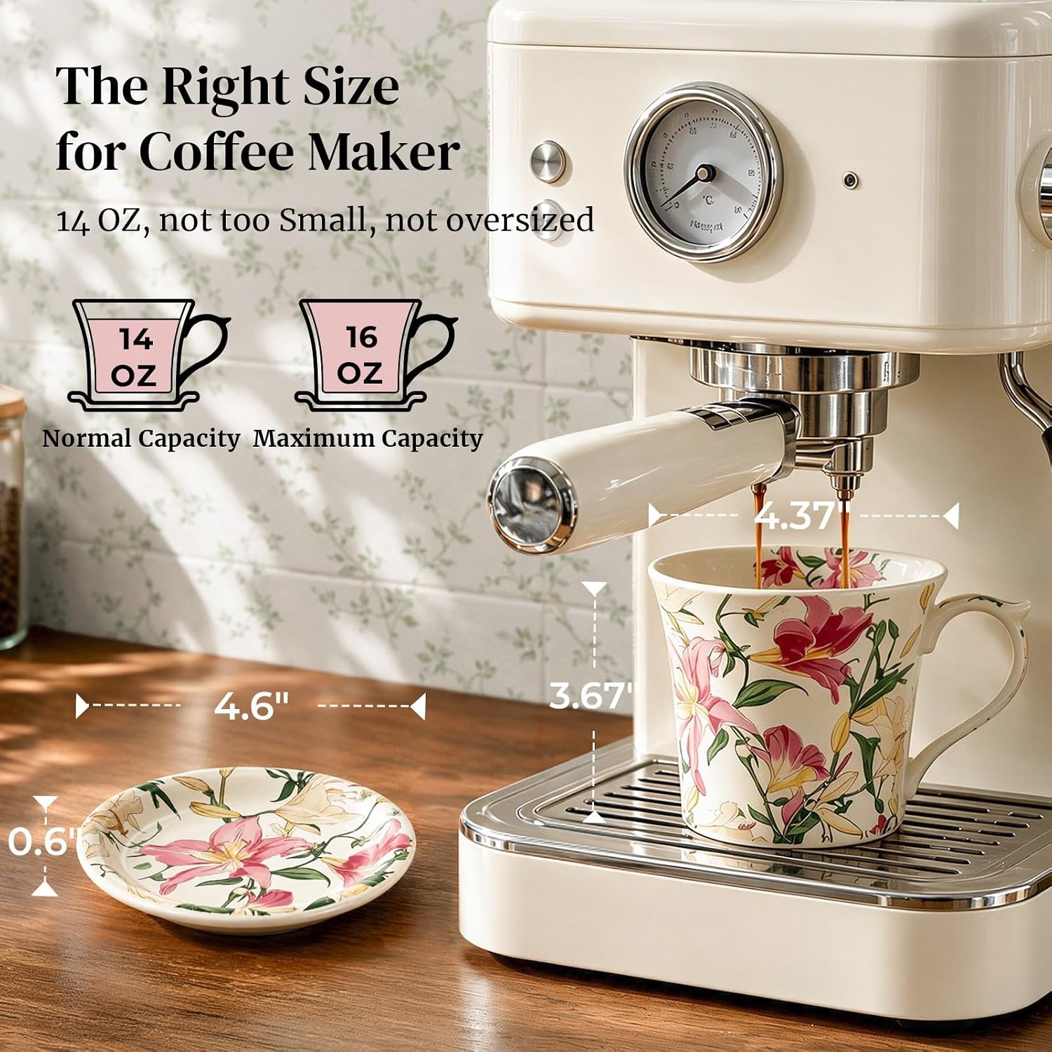 image:imageDOWAN 14 oz Coffee Mug and Saucer Set Ceramic Floral Mug for Cappuccino Latte Hot Cocoa and Tea Vintage Tea Cup Set for Women Gift Mug Green MugPink Lily