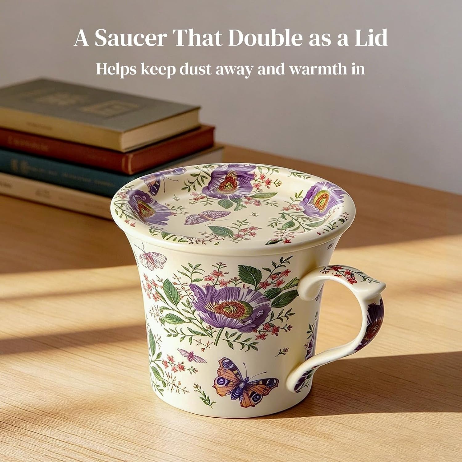 image:imageDOWAN 14 oz Coffee Mug and Saucer Set Ceramic Floral Mug for Cappuccino Latte Hot Cocoa and Tea Vintage Tea Cup Set for Women Gift Mug Green MugPurple Flower