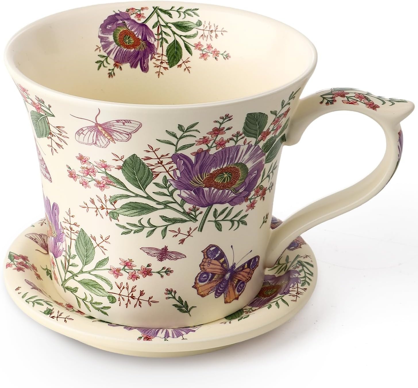 image:imageDOWAN 14 oz Coffee Mug and Saucer Set Ceramic Floral Mug for Cappuccino Latte Hot Cocoa and Tea Vintage Tea Cup Set for Women Gift Mug Green MugPurple Flower