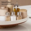 image:imageCeramic Lazy Susan Turntable Organizer 103 Inch Round Rotating Tray with Acacia Wood Base White Speckled Glazed Spice Rack for Kitchen Countertop Dining TableFarmhouse DecorKhaki White