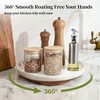 image:imageCeramic Lazy Susan Turntable Organizer 103 Inch Round Rotating Tray with Acacia Wood Base White Speckled Glazed Spice Rack for Kitchen Countertop Dining TableFarmhouse DecorKhaki White