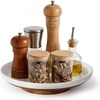 image:imageCeramic Lazy Susan Turntable Organizer 103 Inch Round Rotating Tray with Acacia Wood Base White Speckled Glazed Spice Rack for Kitchen Countertop Dining TableFarmhouse DecorKhaki White