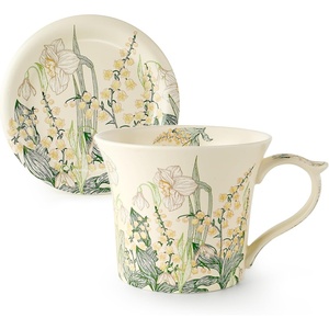 image:imageDOWAN 14 oz Coffee Mug and Saucer Set Ceramic Floral Mug for Cappuccino Latte Hot Cocoa and Tea Vintage Tea Cup Set for Women Gift Mug Green MugGreen Daffodil
