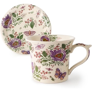 image:imageDOWAN 14 oz Coffee Mug and Saucer Set Ceramic Floral Mug for Cappuccino Latte Hot Cocoa and Tea Vintage Tea Cup Set for Women Gift Mug Green MugPurple Flower