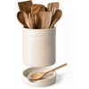 image:imageDOWAN 67 Ceramic Utensil Holder with Drain Tray for Wooden Spoons Beige