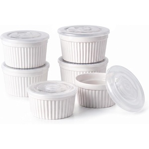 image:imageDOWAN Ramekins Oven Safe with Lids 468 oz Ceramic Cups Set of 6 White468 oz