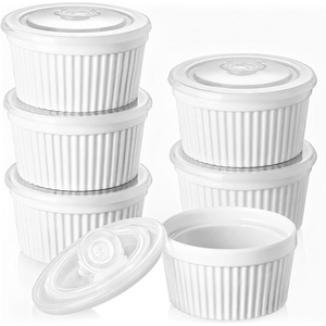 image:imageDOWAN Ramekins Oven Safe with Lids 468 oz Ceramic Cups Set of 6 White8 oz