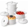 image:imageDOWAN Ramekins with Lids Oven Safe 5 oz Creme Brulee Ramekin Souffle Dishes Porcelain Small Bowls with Cover and Handle for Baking Stackable Set of 4 White7 OZ