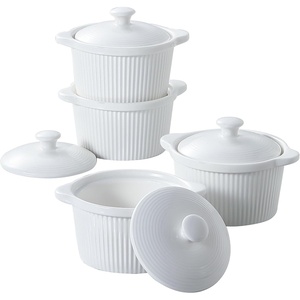 image:imageDOWAN Ramekins with Lids Oven Safe 5 oz Creme Brulee Ramekin Souffle Dishes Porcelain Small Bowls with Cover and Handle for Baking Stackable Set of 4 White5 OZ